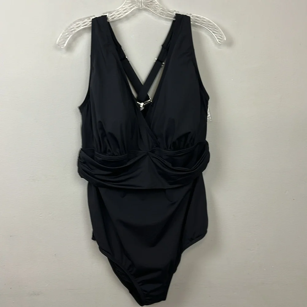 Lands End Black One Piece Slimming Tummy Control One Piece Swimsuit Sz 1X